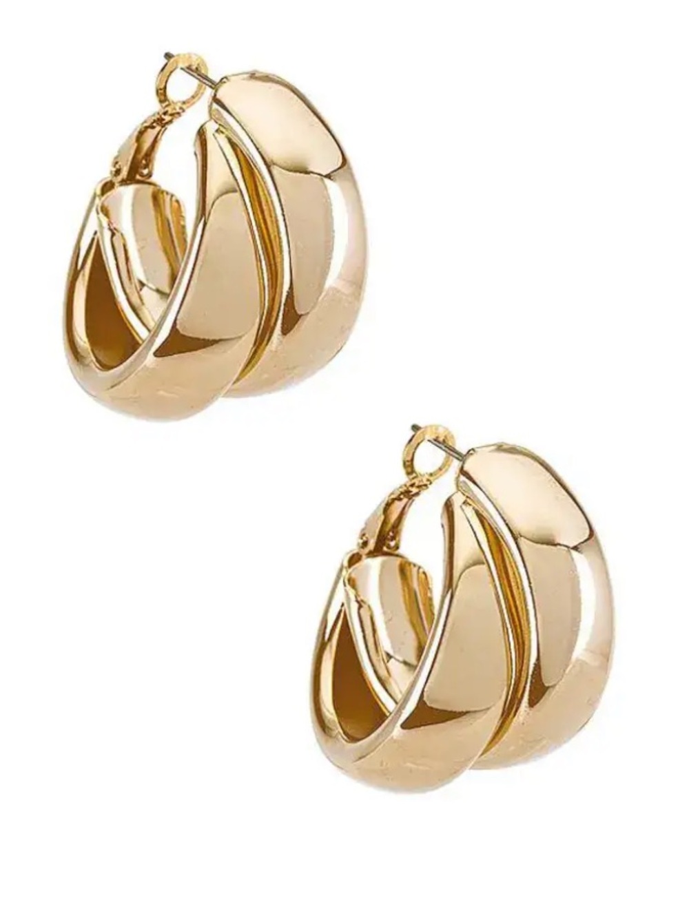 Ettika Coupled Double Trouble Hoop Earrings 18K Gold Plated 1.25"